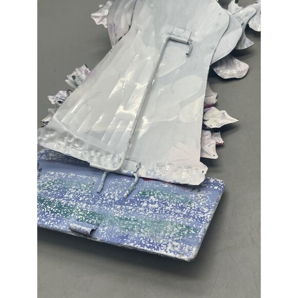 Christmas Santa figurine tin layered poinsettia red green floral tree 8" READ - Picture 7 of 7